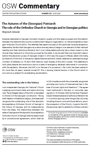 The Autumn of the (Georgian) Patriarch. The role of the Orthodox Church in Georgia and in Georgian politics