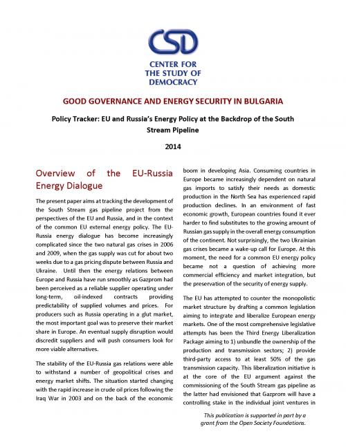 Policy Tracker: EU and Russia’s Energy Policy at the Backdrop of the South Stream Pipeline