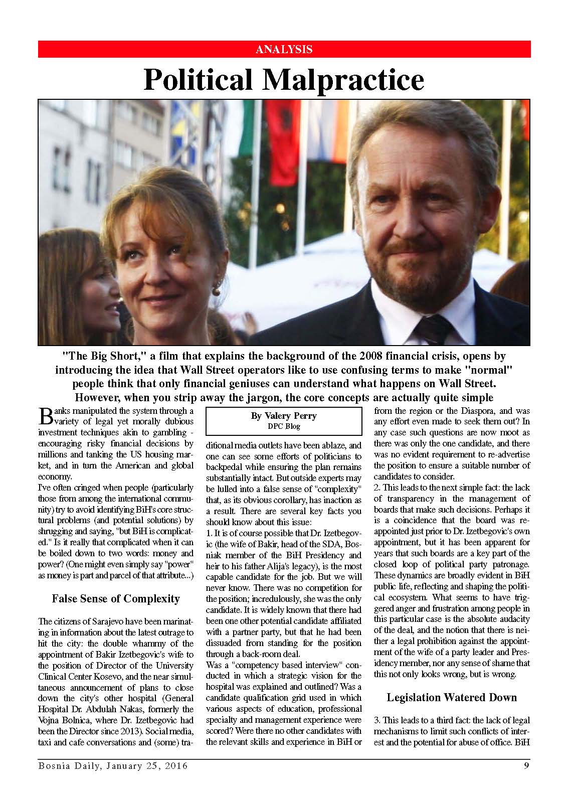 DPC BOSNIA DAILY: Political Malpractice