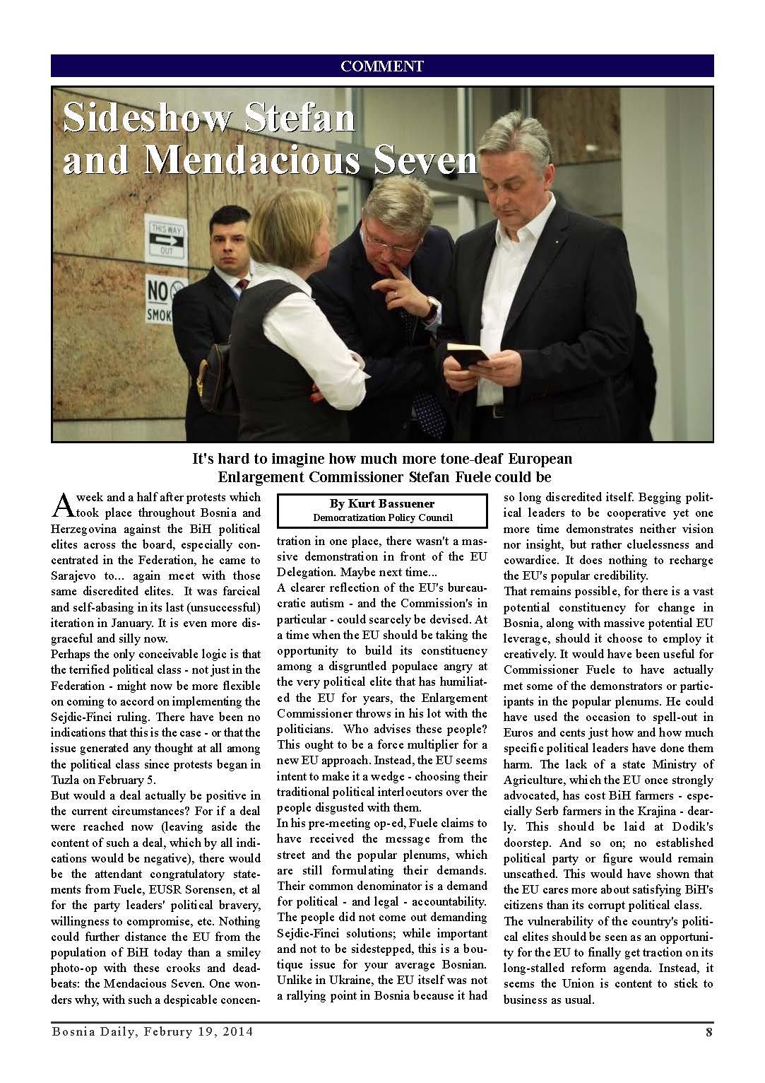 DPC BOSNIA DAILY: Sideshow Stefan and Mendacious Seven