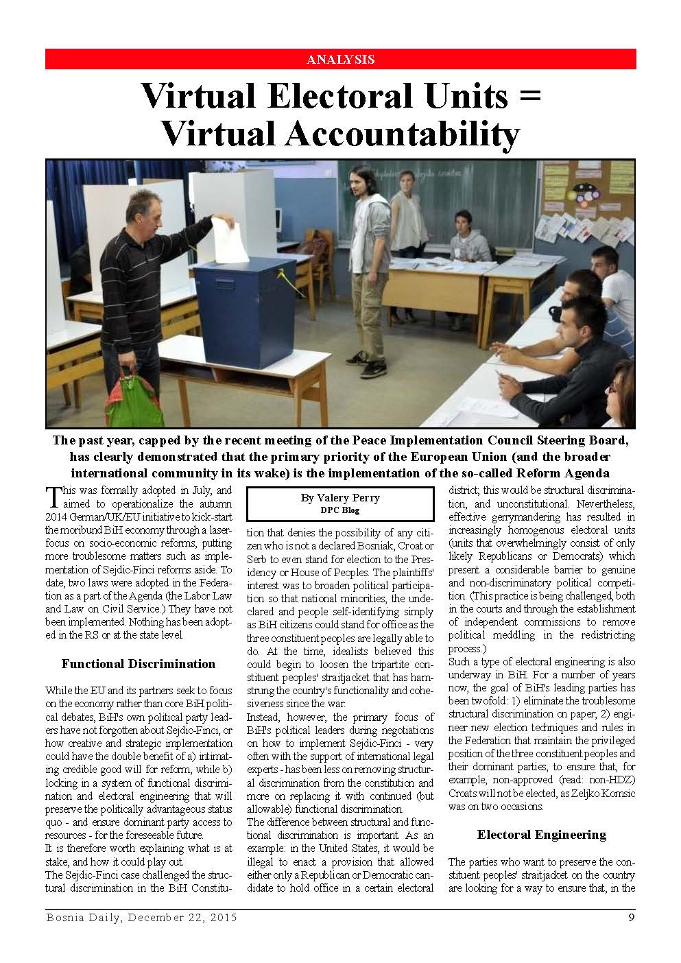 DPC BOSNIA DAILY: Virtual Electoral Units = Virtual Accountability