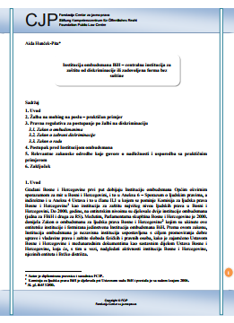 The Ombudsman Institution of BiH - a central institution for the protection against discrimination or the form without essence